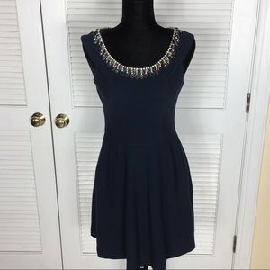 EUC Betsey Johnson cocktail navy jeweledneck dress